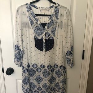 White Lightweight Dress with Blue Pattern